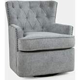 Bryson Swivel Accent Chair in Tufted Ash Fabric with Nailhead